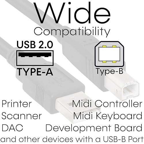 Miniatura 7 de Cmple - Cable de impresora USB 2.0 A macho a B macho Cable USB para impresoras, escáneres y cámaras de discos duros externos - 3 pies, color negro