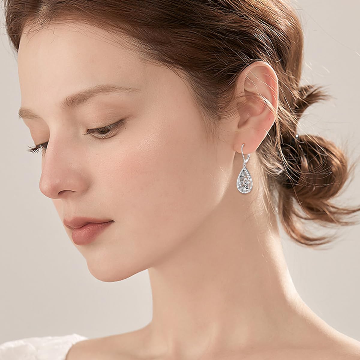 Diamond Floral Filigree Teardrop Drop Earrings for Women in 925 Sterling Silver - Image 5