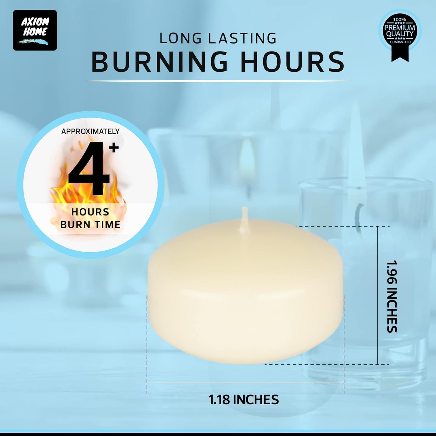 Axiom - Ivory Floating Candles (24-Pack) - 2 inch floater for Centerpieces - Hand-Rolled Paraffin, Cotton Wicks, 4-Hour Clean Burn - Unscented, Dripless Water Candles for Weddings, Parties, Home Decor