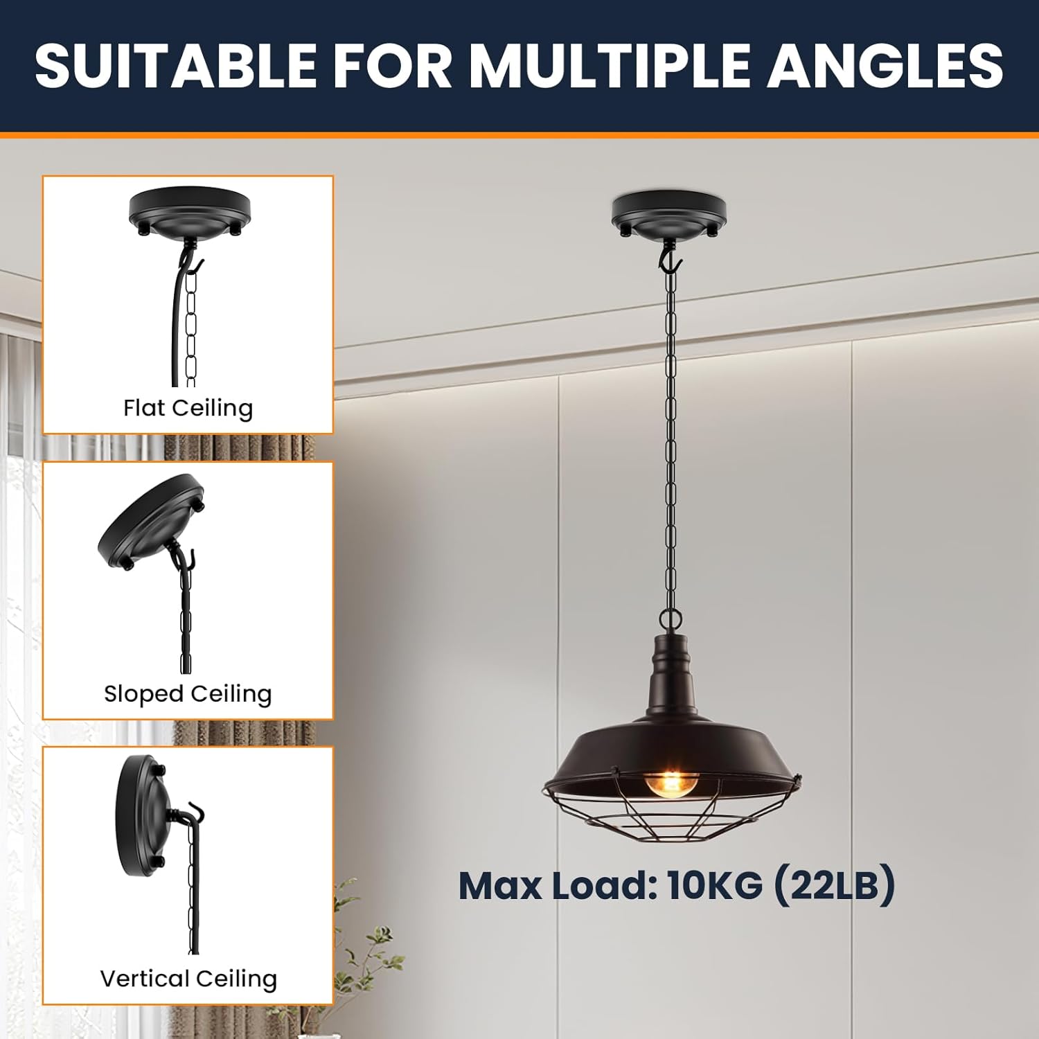 6 Feet Industrial Black Light Fixture Chain Kit with Ceiling Hook, Metal Lamp Pendant Chandelier Hanging Chain Extension with Detachable Link, Connection Locks for Lights, Plant/Flower/Fruit Basket