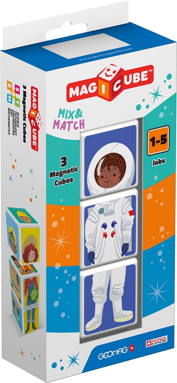 Geomag Jobs Gioco di Costruzione Magnetico Bambino, Regalo bimbo bimba 1 2 3 4 5 6 anni, 100% plastica riciclata, educativo montessori, cubi magnetici, costruzioni magnetiche