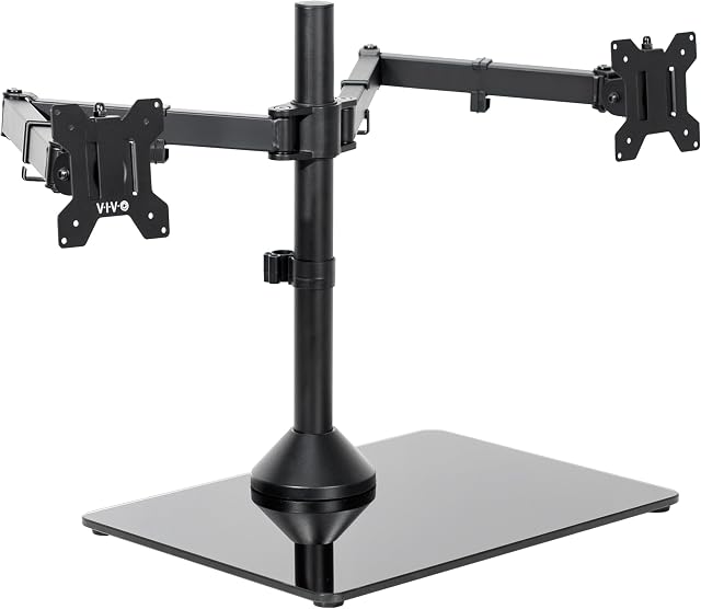 VIVO Mont réglable double moniteur avec base en verre pour 2 Ultralarge jusqu'à 38"