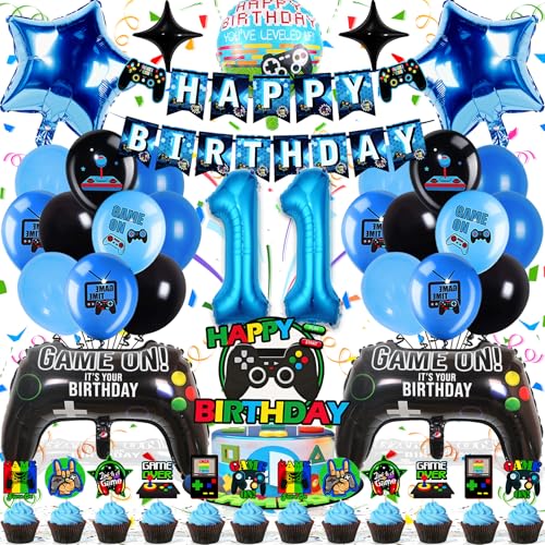 Zaztytoy Décoration d'anniversaire jeu Vidéo pour 11 Ans pour Garçons - Set de Ballons d'anniversaire 44 pièces en Bleu et noir, de Haute Qualité et Respectueux de l'environnement, Facile à Assembler