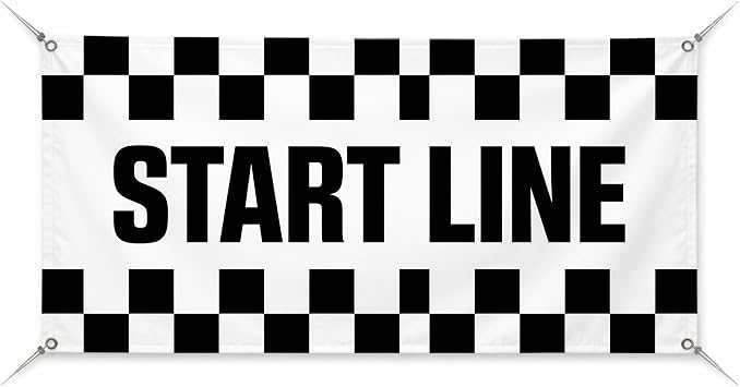 Start Line Large Banners and Signs for Outdoor by BCB Print | Game Polyester Banner with 4 Hole for Easy Hang Indoor & Outdoor | 6x3ft Banner to Promote Business | HD Made in USA