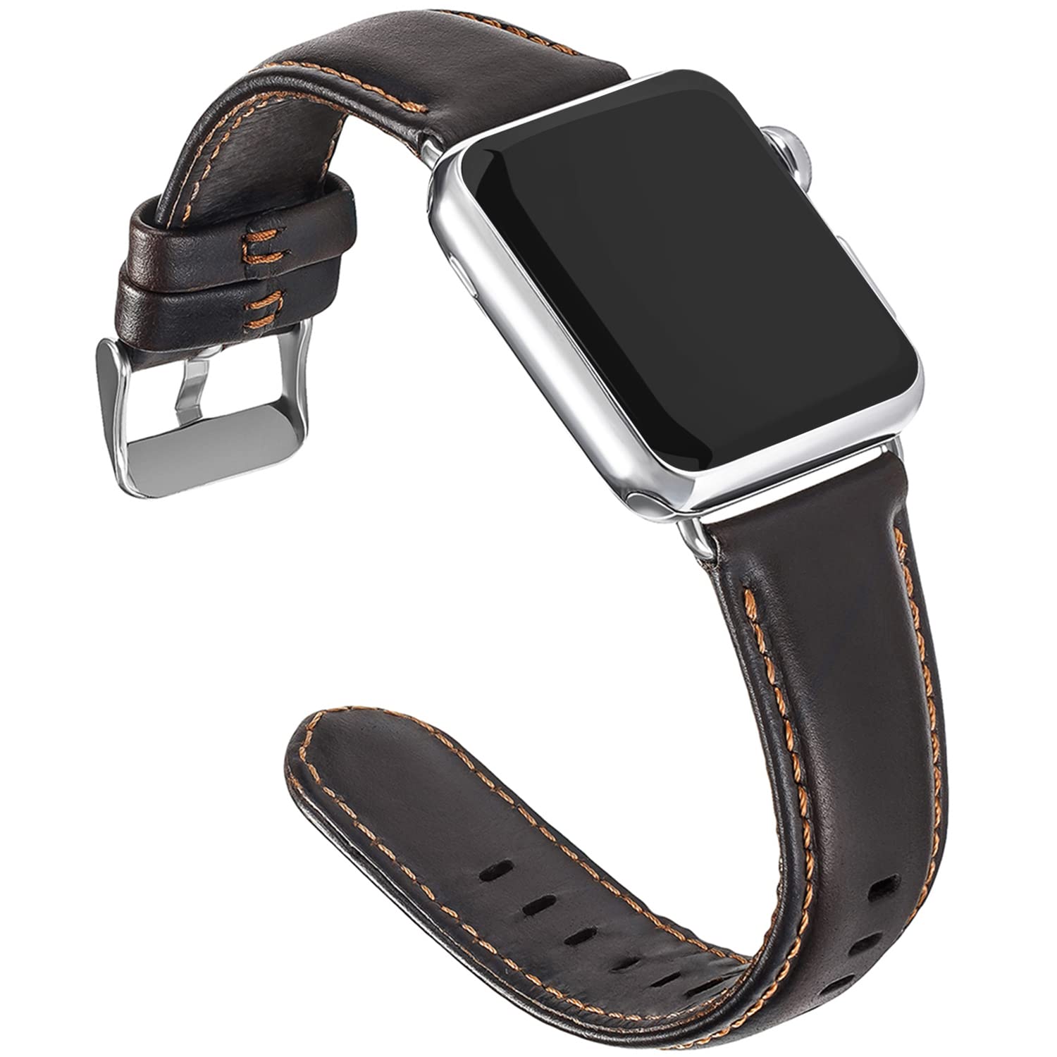 Correa de cuero genuino compatible con Apple Watch Band de 1.614 pulgadas, 1.575 pulgadas, 1.496 pulgadas, pulsera de repuesto par
