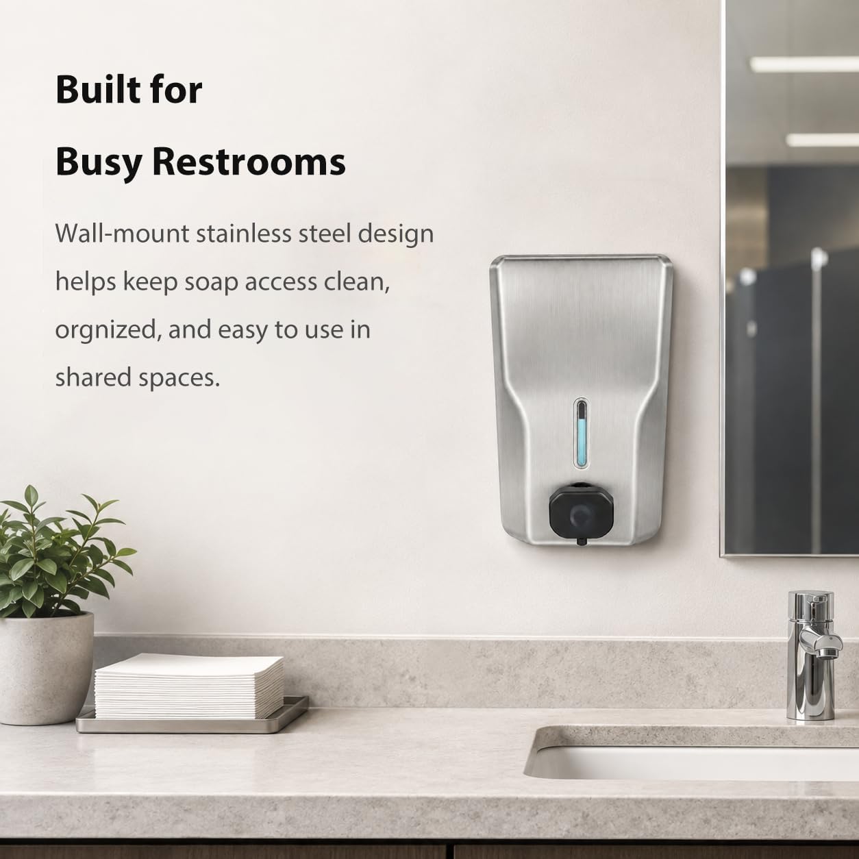 Commercial Stainless Steel Soap Dispenser, 47.3oz Large Capacity Wall Mount image 3