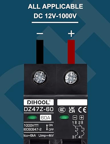 Miniatura 4 de DIHOOL Interruptor solar 2P 1000V de la desconexión del montaje en carril del estruendo del disyuntor de DC de 60 amperios