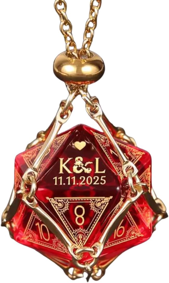 Custom Anniversary D20 Dice – Personalized D&D Gift, Dungeons and Dragons Dice Necklace, Sharp Edge DND Dice, DND Number for Role Playing Game Dungeons and Dragons, Valentine Gifts For Couples