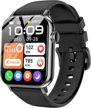 Smart Watches for Men Women, 1.83" HD Touchscreen with Bluetooth Calling, IP68 Waterproof Fitness Tracker, 120+ Sport Modes, 24/7 Heart Rate & Sleep Monitor, Compatible with iPhone Android Black