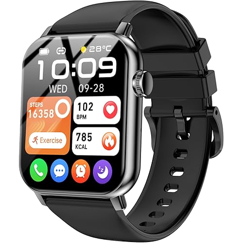 Smart Watches for Men Women, 1.83" HD Touchscreen with Bluetooth Calling, IP68 Waterproof Fitness Tracker, 120+ Sport Modes, 24/7 Heart Rate & Sleep Monitor, Compatible with iPhone Android (Black)