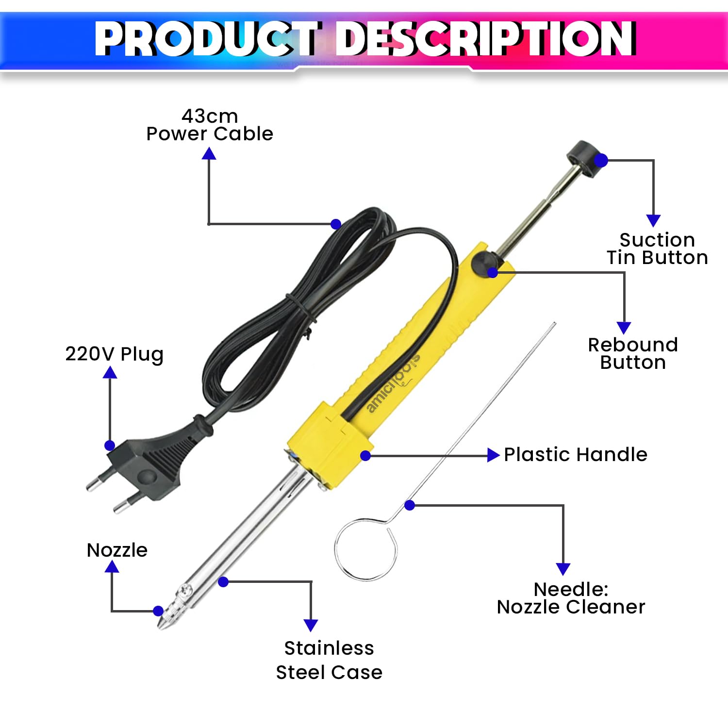 amiciTools 2-in-1 Suction Pen with Built-In Heating Element – One-Hand Operation, Rapid Heat-Up, and Extended Flexibility for Efficient Desoldering - Image 3 thumbnail