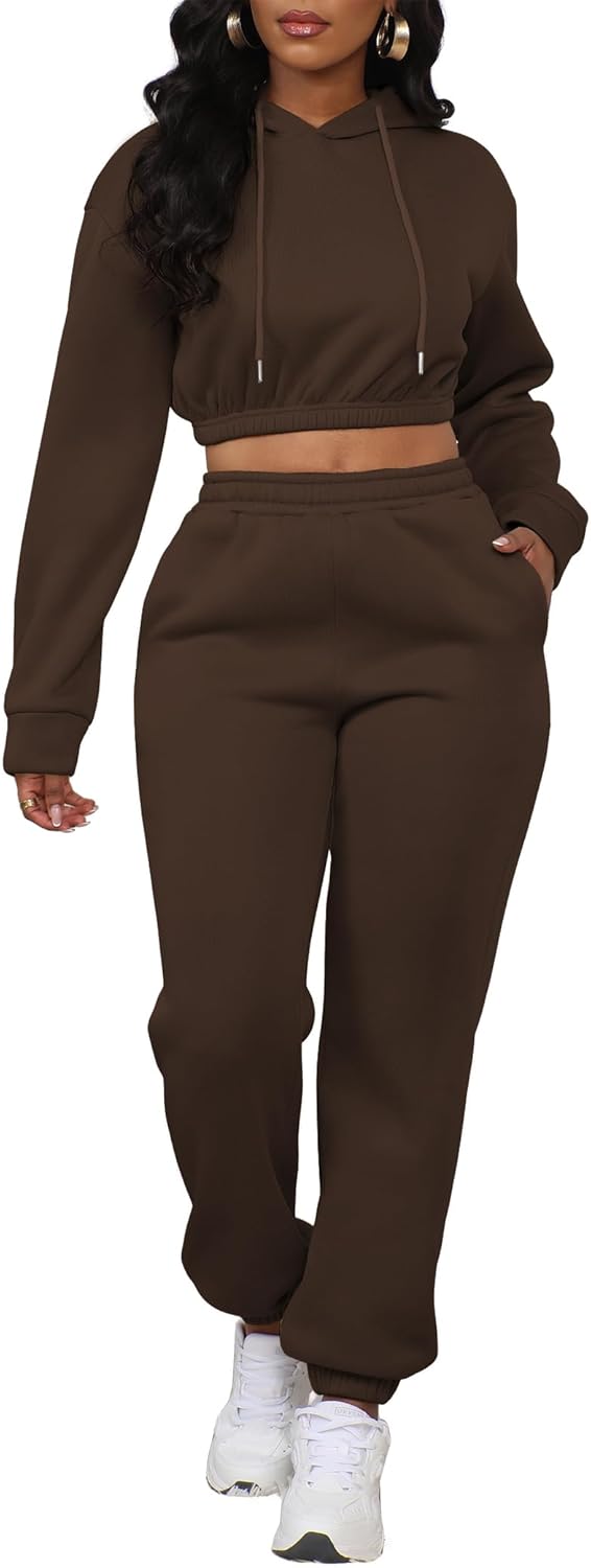 LovelyWholesale Women 2 Piece Outfits Long Sleeve Crop Hoodies and Pants Sweatsuit Set - Image 2