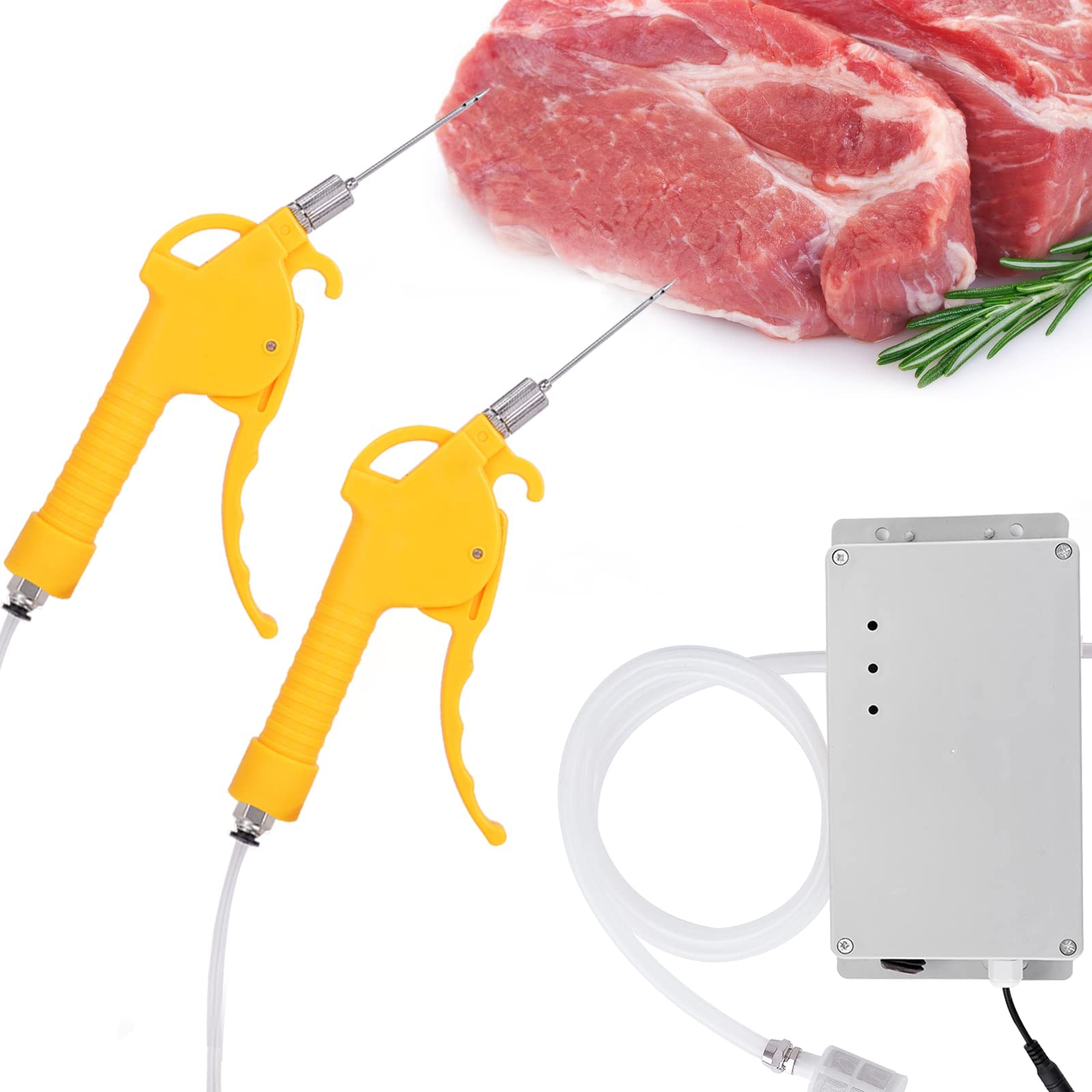 Meat Injector Gun Pump with Hose, 70W Electric Marinade Injector Meat Syringe Double Gun with 10 Stainless Steel Double-hole Needles for Roast Turkey, Pork, Beef (US Stock)