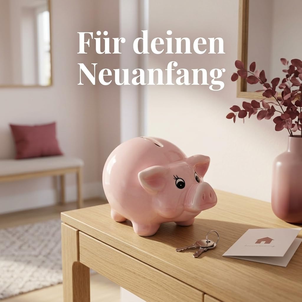 MIJOMA Keramik Sparschwein Rosa 13,5 x 8,5 cm – mit Gummistöpsel zum einfachen Entnehmen – dekorative Spardose für Erwachsene