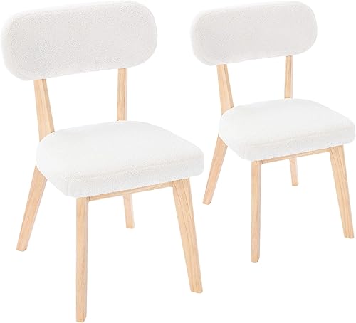 Miniatura 4 de CangLong Sillas de comedor tapizadas de terciopelo modernas de mediados de siglo con patas de madera, sillas de comedor, juego de 2, color blanco
