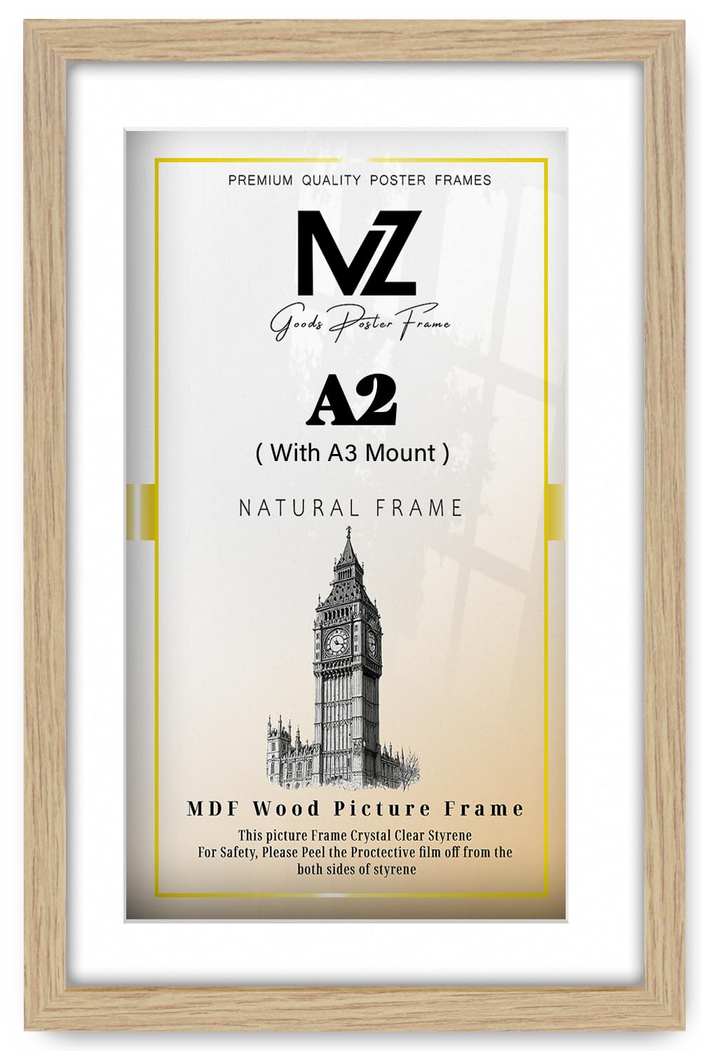 Mz Goods Oak | Mdf Elegant Gallery Frame A2 (41.90 X 59.40 Cm) With A3-(16 X 11 Inch) White Mount Hanging Display | 16" X 23" Poster, Award, Diploma, Picture Frame [ ]