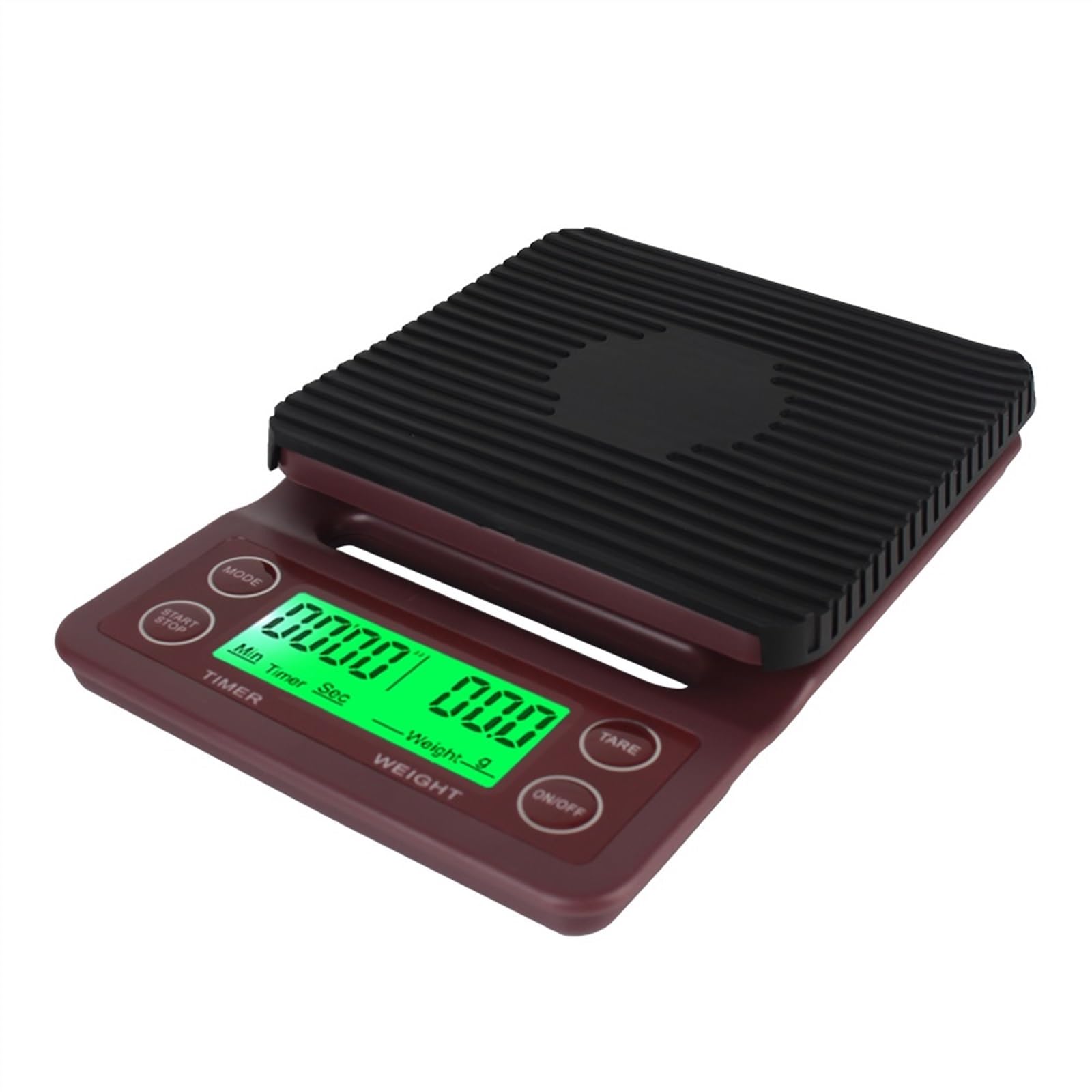 Báscula de cocina con temporizador, pantalla LCD retroiluminada, alimentos de alta precisión con función de tara (café)
