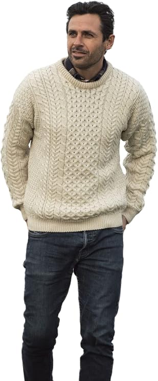 Merino Wool Aran Sweater - Bainin,Small 