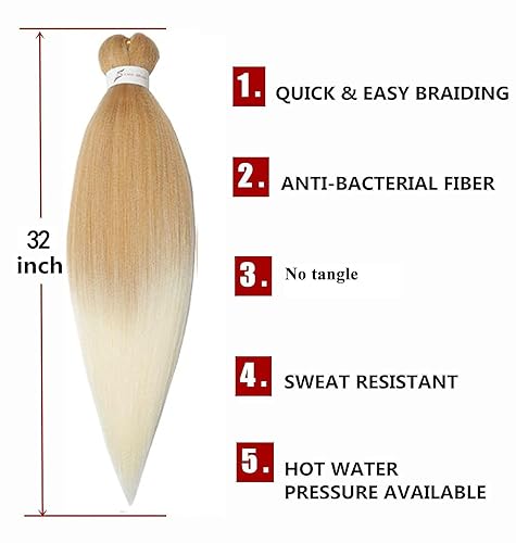 Miniatura 2 de Cabello trenzado preestirado ombré, cabello sintético preestirado, 8 paquetes de trenzas de ganchillo, cabello lacio Yaki de dos tonos para mujeres