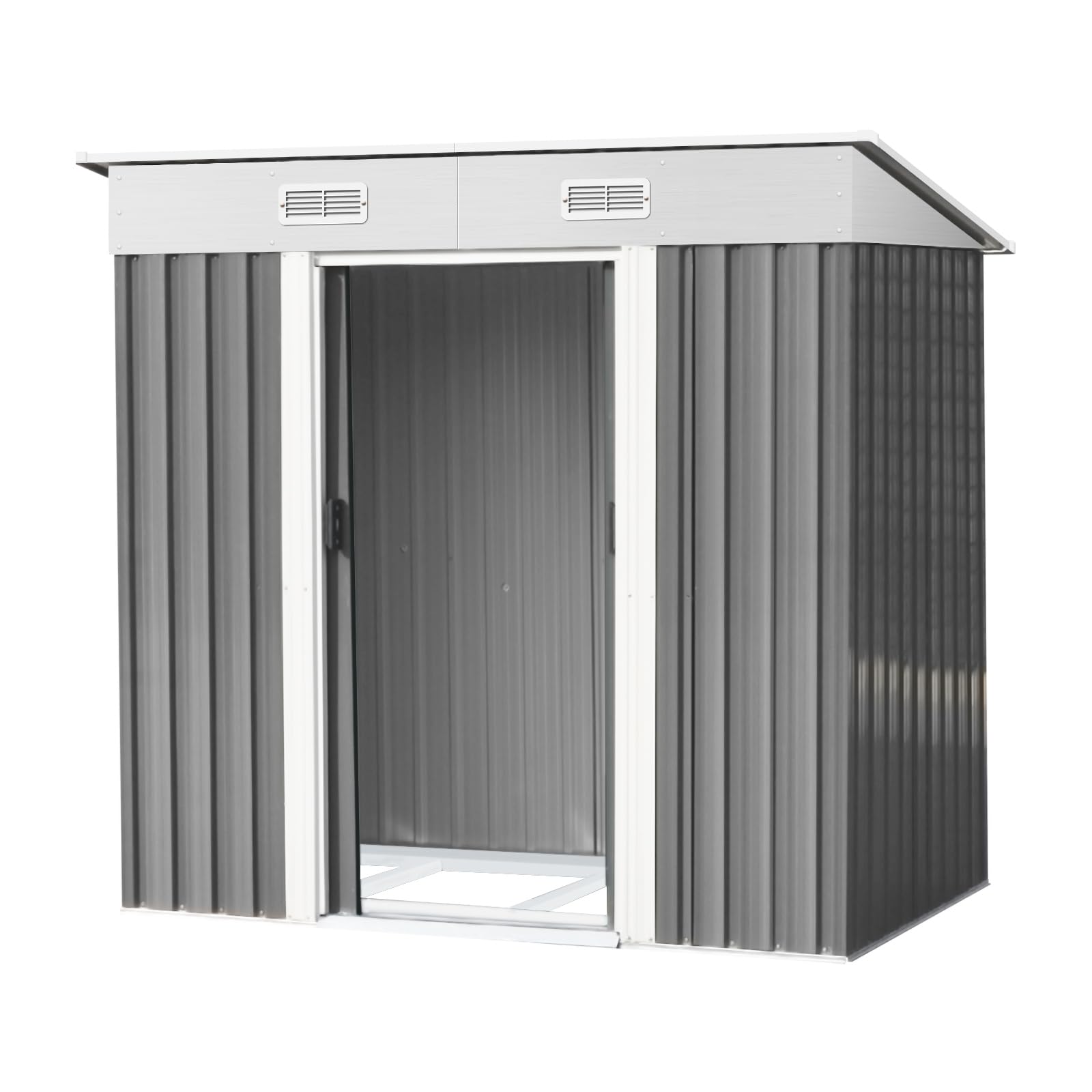 Garvee Caseta de Jardín Exterior de Acero Galvanizado, Cobertizo de Almacenamiento Metálico 183 x 122 x 180 cm para Herramientas y Bicicletas, Estructura Resistente con Ventilación y Tejado, Gris