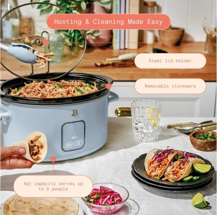 Drew Barrymore 4Qt Slow Cooker with Touch-Activated Display, Cornflower Blue