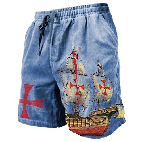 keephen Men's Knight Templar Printed Beach Shorts Swim Trunks Quick Dry Elastic Waist Drawstring Shorts with Pockets