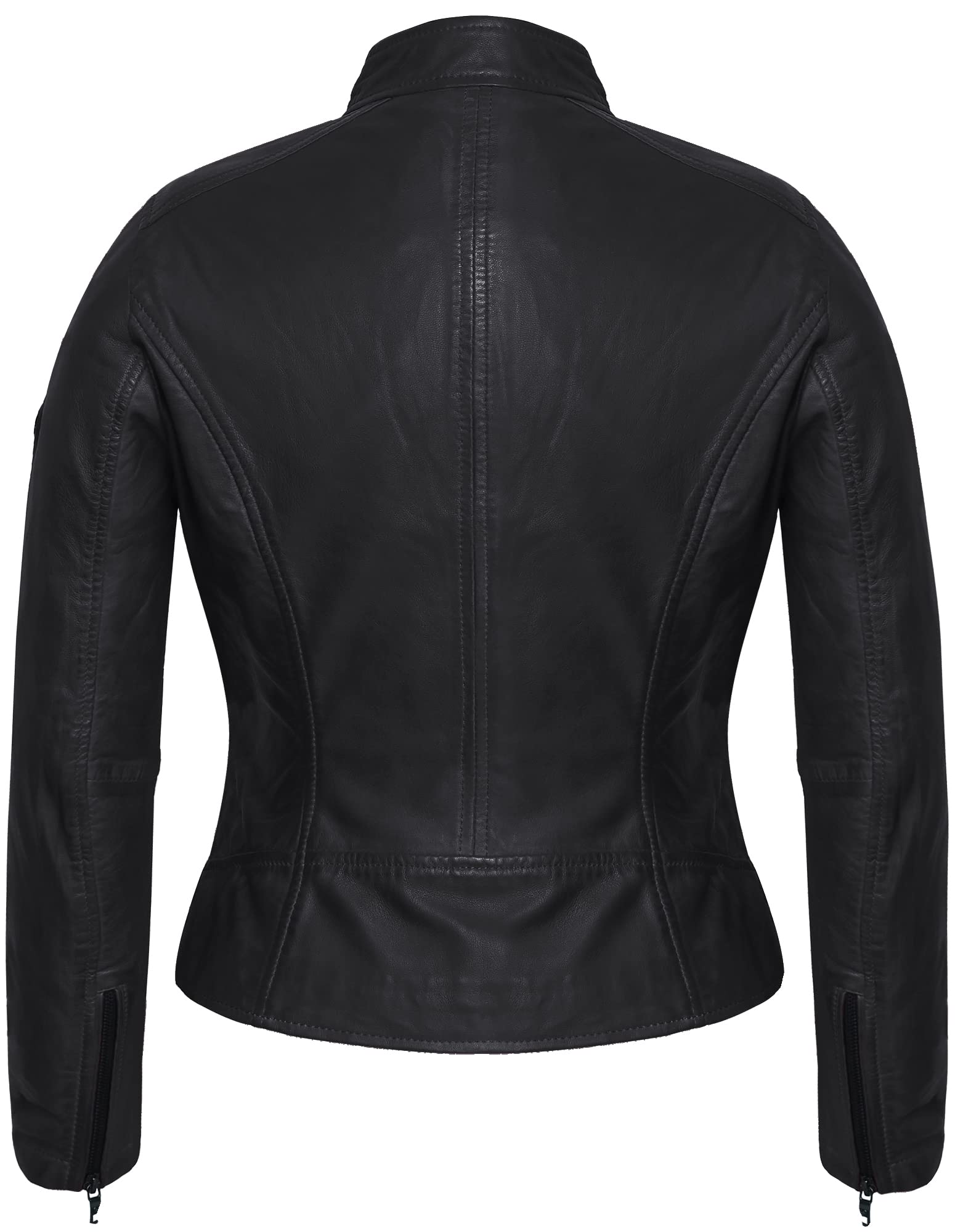 Damen Lederjacke KLARA Bikerjacke mit Stehkragen - Modernen Echtleder Jacke aus Lammnappa Leder Schwarz