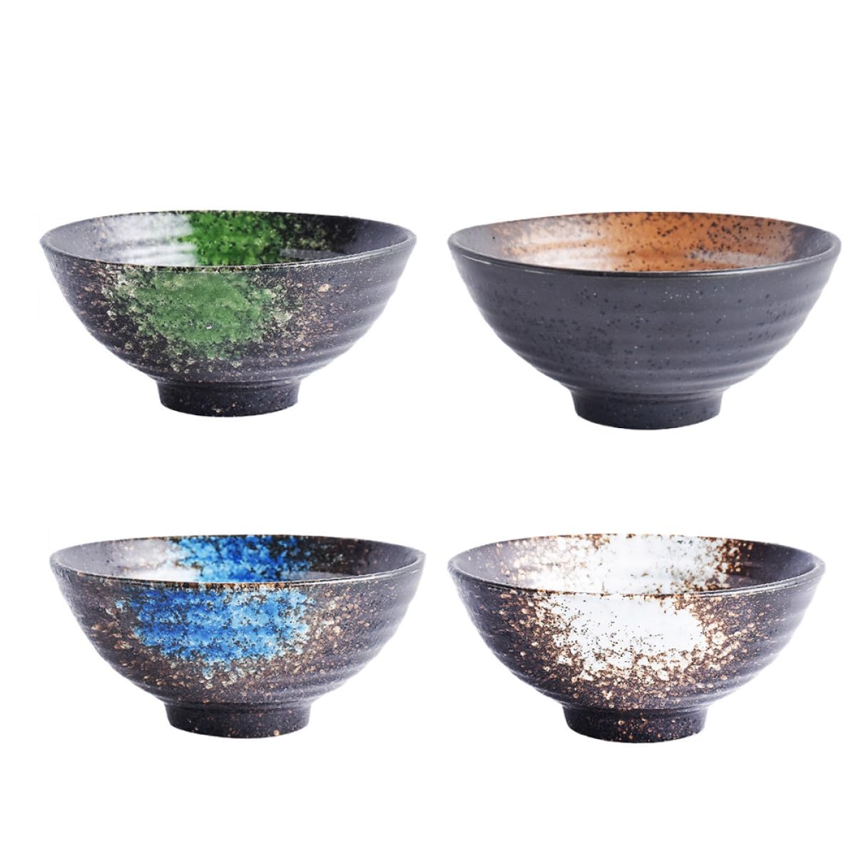 Luxshiny Tazones de Cerámica Japoneses Fáciles de Limpiar Juego de 4 Aptos para Comidas Frías y Calientes, Estilo Japonés Color Aleatorio para Ramen y Arroz