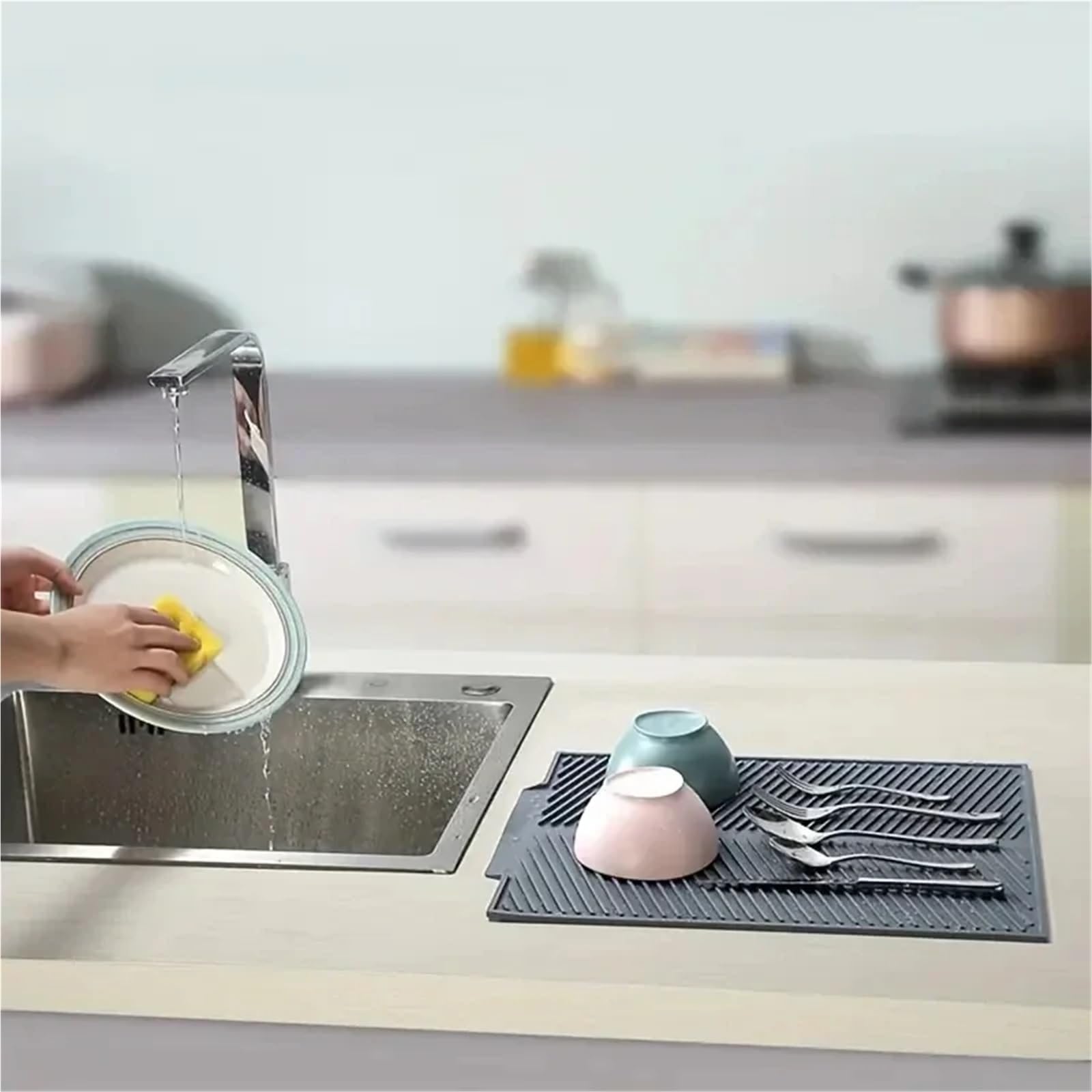 Silikon-Abtropfmatte, Abtropfmatte, zusammenklappbare Abtropfmatte, große Abtropfmatte, Abtropfmatte, hitzebeständiger Topf(Large)