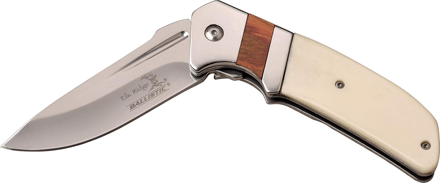 Elk Ridge ER-A167BN-MC ER-A167BN 3mm SW Blade Folder Knife, White Bone/Red Wood, 4.9"