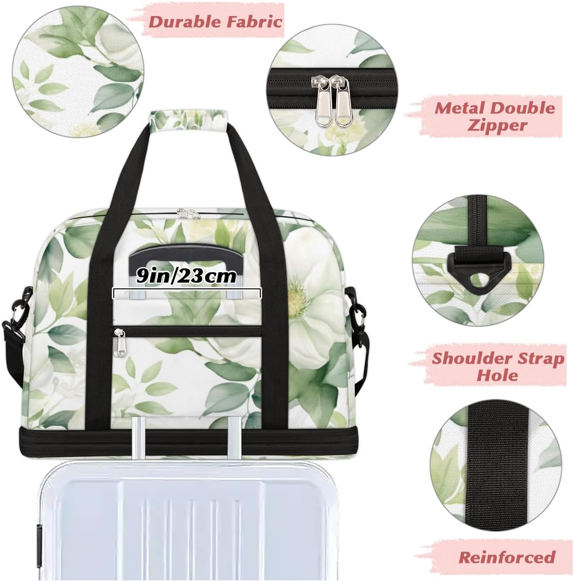 QsirBC Summer Flower Texture Gym Bag for Women Duffle Tote with Shoes Compartment Men Weekender Duffel for Dance Travel Sports Swimming Overnight