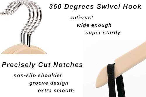 Miniatura 4 de Perchas de madera maciza sin acabar para niños, bebés, ropa de madera, gancho giratorio 360° más fuerte, muescas de corte suave, paquete de 10