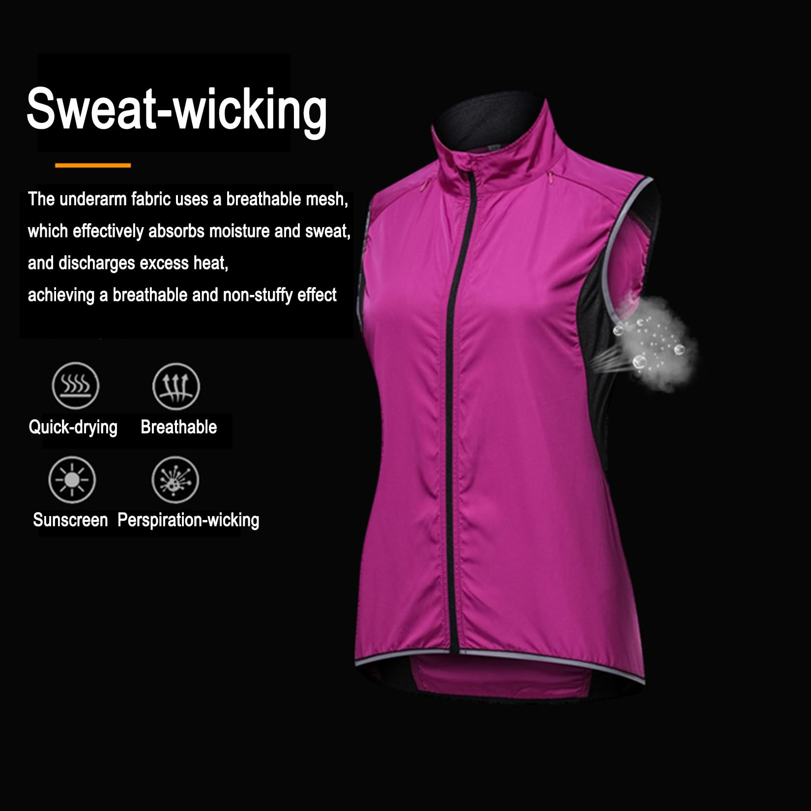 Gilet De Cyclisme pour Femme Veste De Cyclisme sans Manches Réfléchissante Haute Visibilité Gilet De Sport Léger Et Respirant Gilets De Vélo De Montagne Résistants À l'eau,Purple-XXL