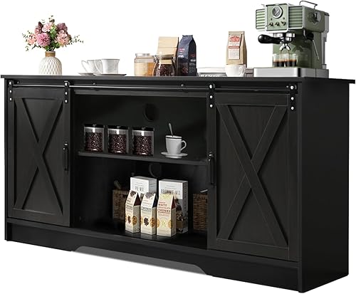 Miniatura 7 de Armario de barra de café con puertas de granero armario de bufé con almacenamiento para sala de estar comedor aparadores de almacenamiento expreso