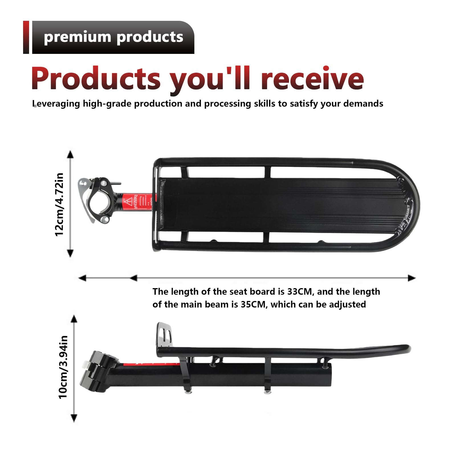 Portabagagli per mountain bike, portapacchi per bicicletta, universale, in lega di alluminio, per 22 – 32 mm, per MTB, bici da corsa e City bike, portata 10 kg