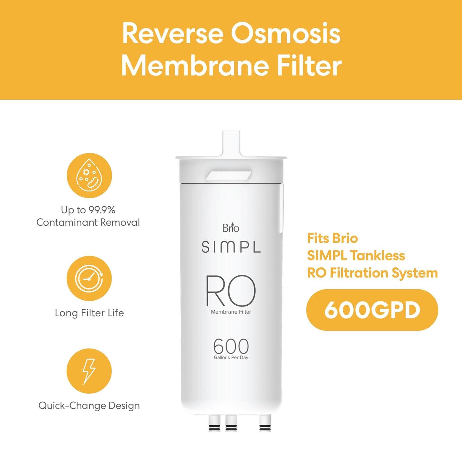 Brio RPFTROM600RO RO Replacement Membrane Filter for Brio SIMPL TROM600STD Reverse Osmosis Filtration System