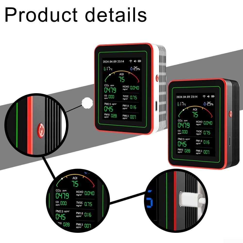 HpLive 15-in-1 Luftqualitätsmonitor, Smart Luftqualitätsmessgerät Echtzeit-Überwachung für Zuhause und Büro, mit AQI, HCHO, PM-Messung(Schwarz)