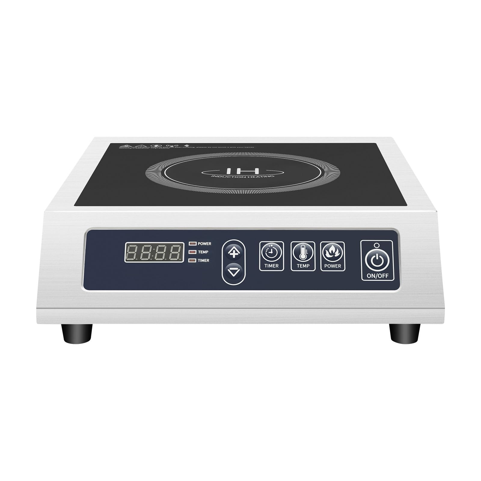 Plaque à induction 3500 W, plaque à induction commerciale en acier inoxydable, plaque à induction électrique avec 10 vitesses de 60 à 270 °C, minuterie 24 h, protection contre la surchauffe, plaque de