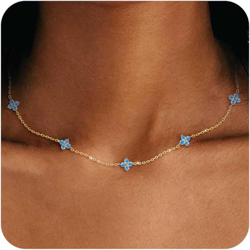 Birthstone Gold Necklace for Women Dainty Non Tarnish 14K Gold Plated Diamond Choker Necklaces Clover Emerald Green Cubic Zirconia Necklace Birthday Valentine's Day Gifts Womens Prom Gold Jewelry