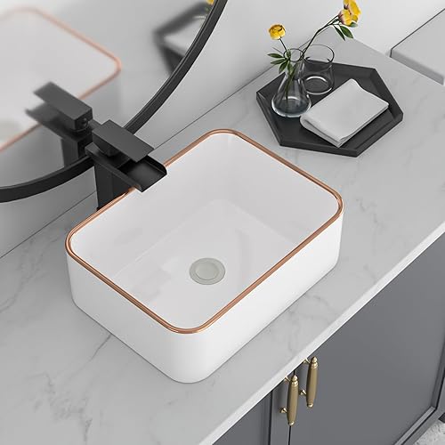 Miniatura 43 de Fregadero montado en la pared de 13 x 11 pulgadas, fregadero de pared rectangular de porcelana blanca de cerámica, lavabo artístico, orificio