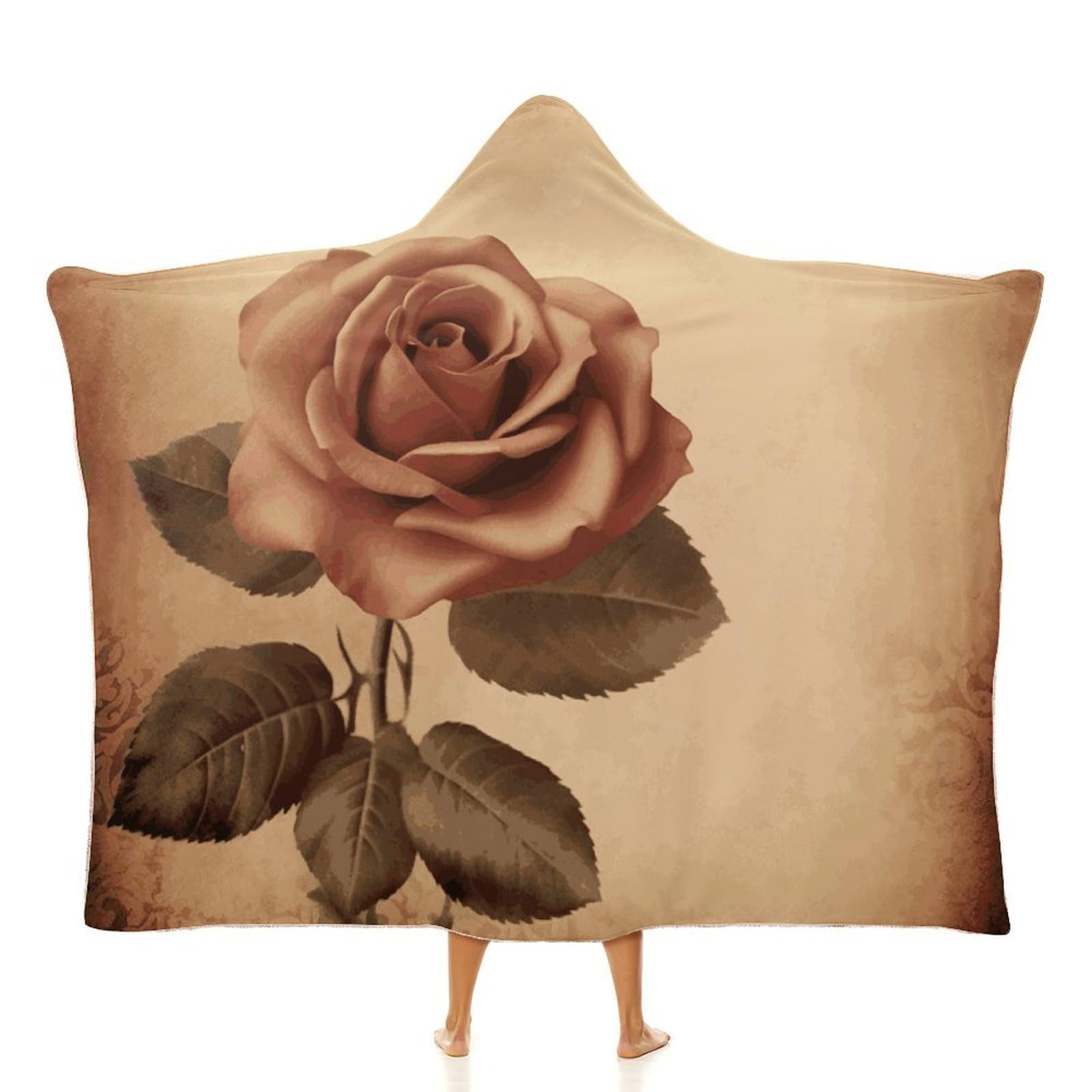 Vintage Rose Hooded Blanket Soft Wearable Blankets Cozy Hoodie Throw Cloak Wrap Poncho Cape Blanket 40"x50"