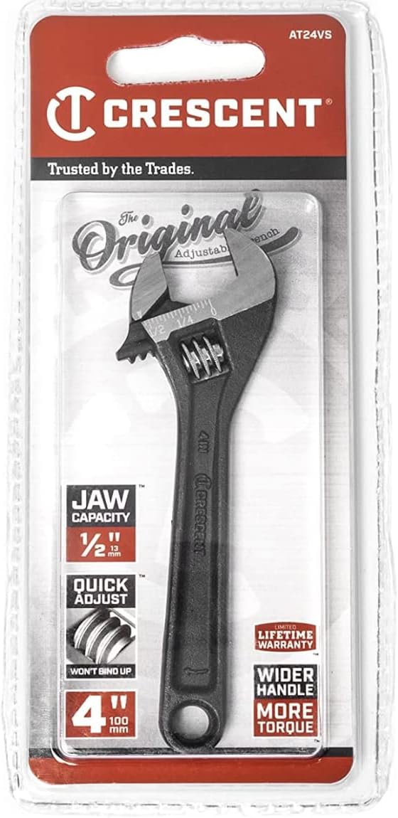 Crescent 4-Inch Adjustable Wrench - Versatile Black Oxide Tool on Card