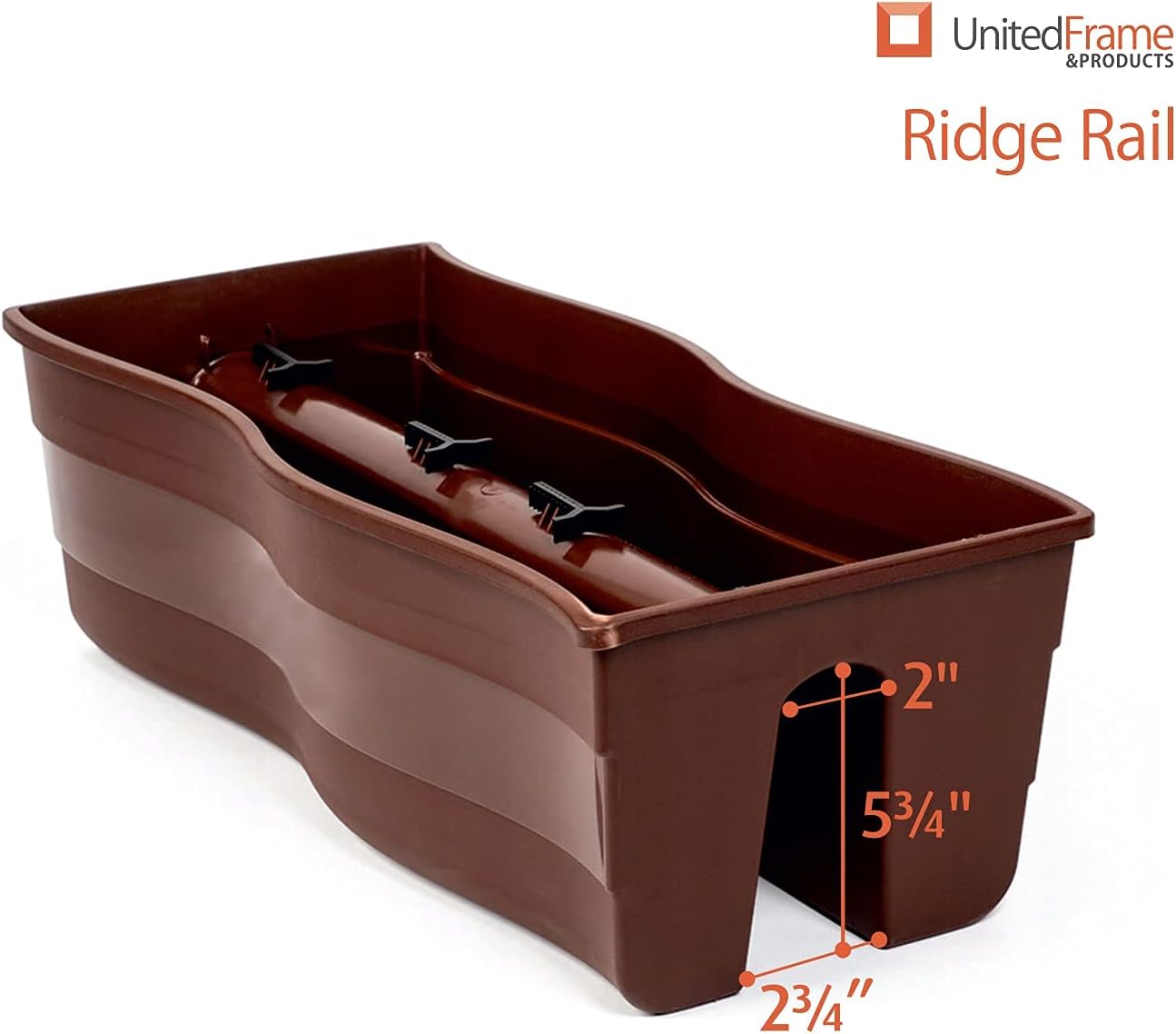 Ridge Rail Long Rectangular Flower Pot, Indoor/Outdoor Hanging Rail Planter Lightweight & Weatherproof Flower Box - Balcony Planters for Railing and Fence Patio, Deck 2 Pack (Brown)