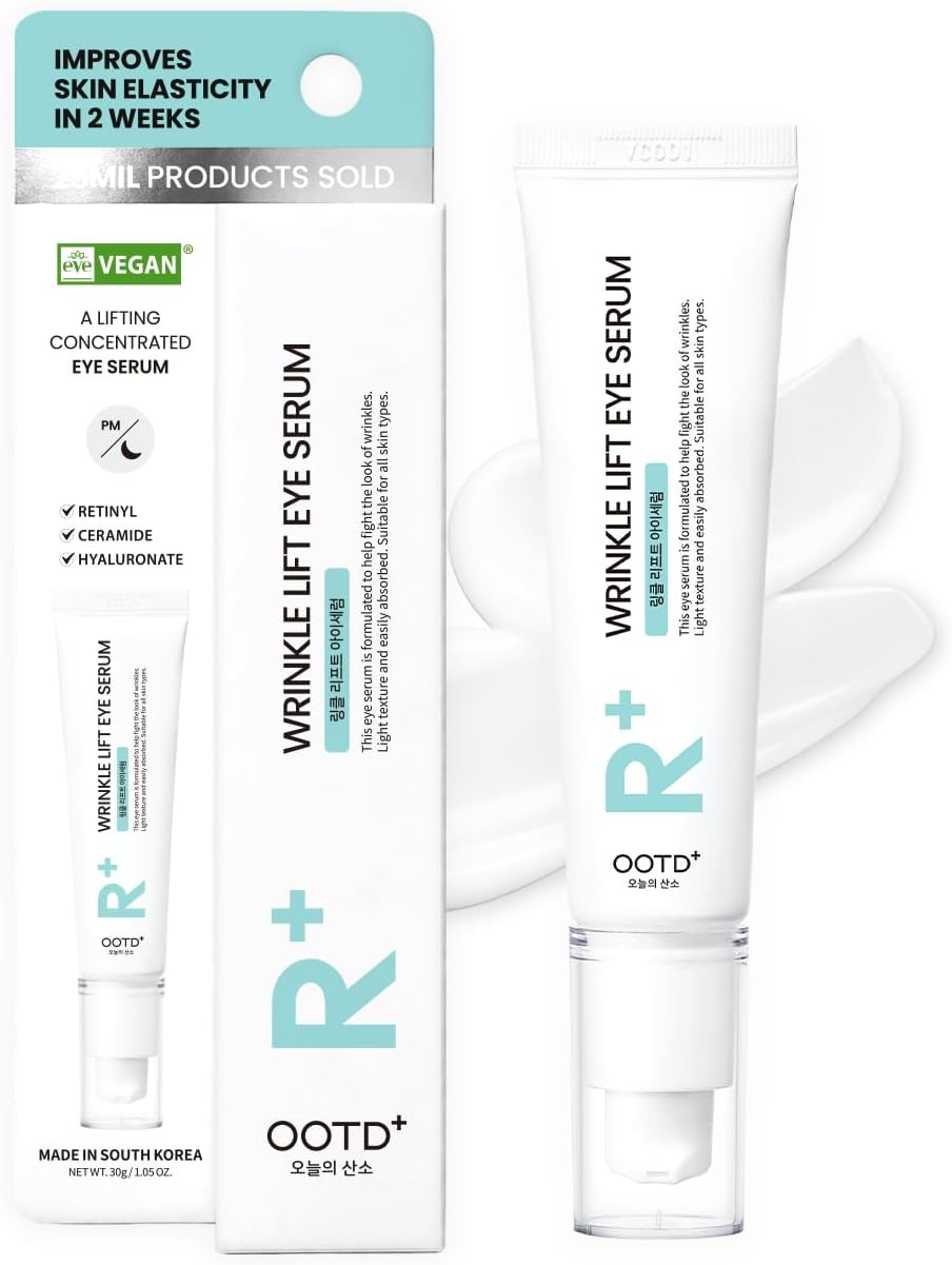 Retinol Eye Cream Serum For Wrinkle Lift, Anti Aging, Under Eye Bag, Puffy Eyes and Dark Circles Treatment, Ceramide, Hyaluronate, Korean Vegan Facial Serum 30g
