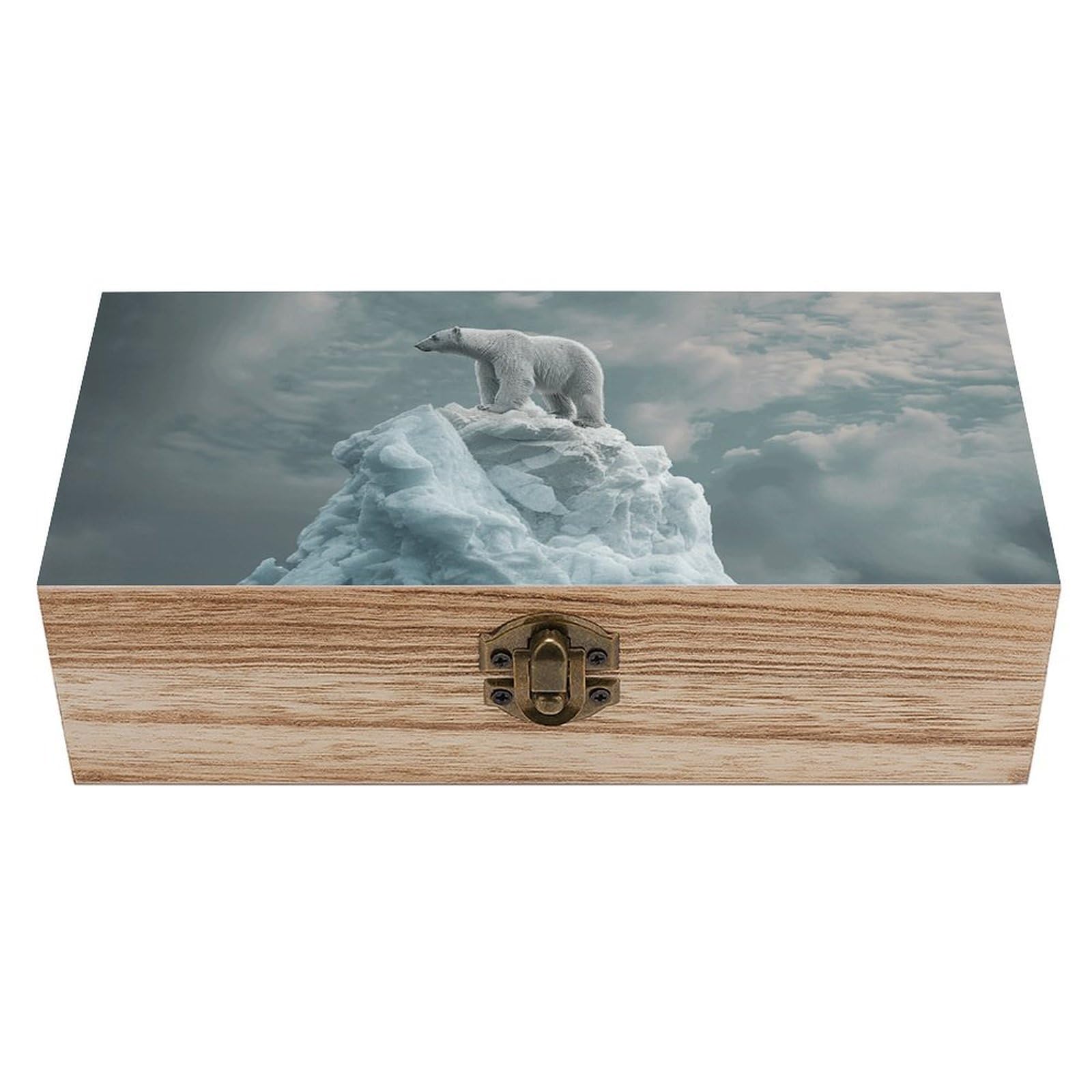 HLBSDM Vintage Wooden Storage Box On Top of Iceberg Keepsake Box for Jewelry Photos Letters Elegant Desktop Organizer for Home Office Decor