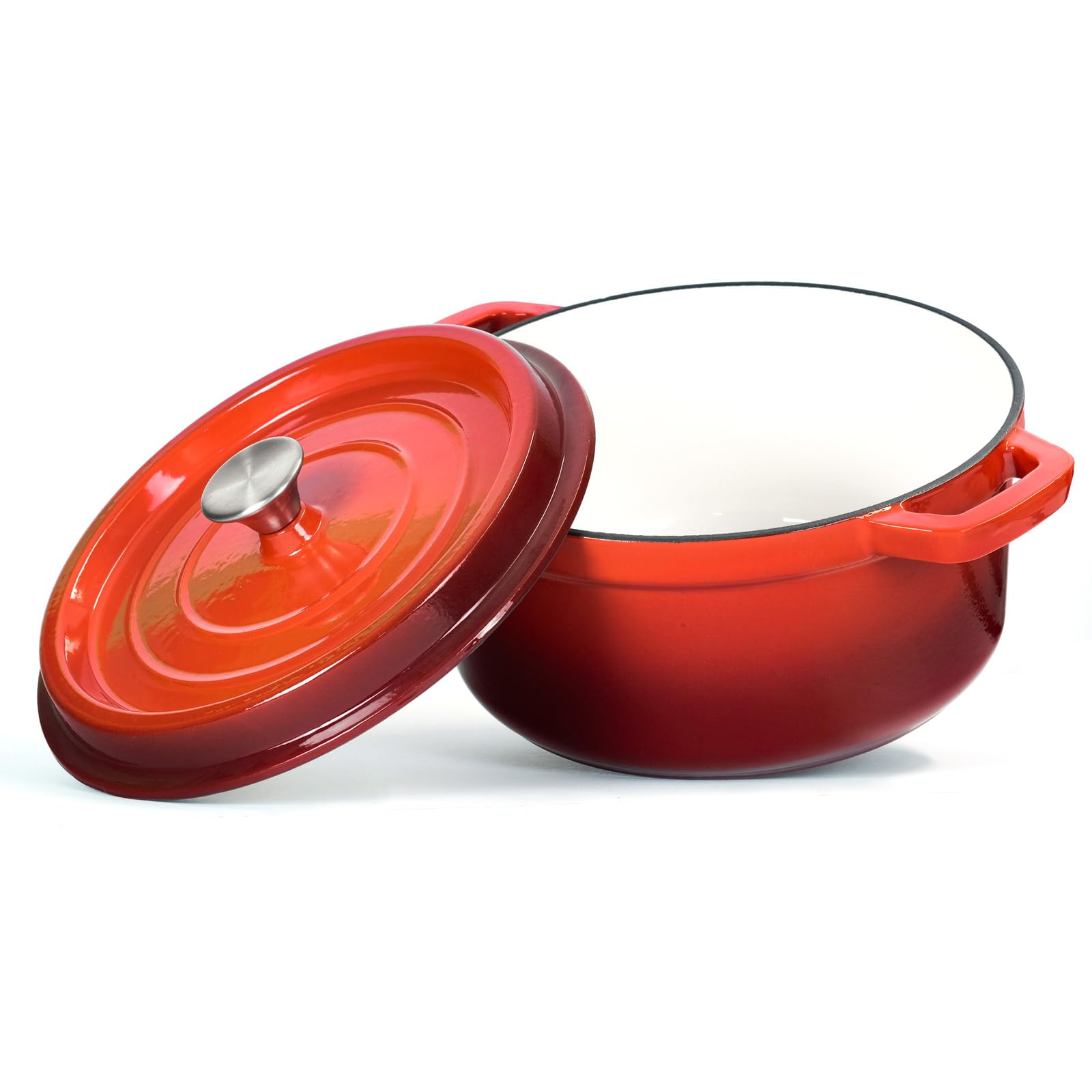 Brotbackform 4L Emaillierter Gusseisen Topf mit Deckel Ø24 cm Schmortopf Bräter Dutch Oven alle Herdarten Induktion Backofen gleichmäßige Hitzeverteilung Cast Iron Pot