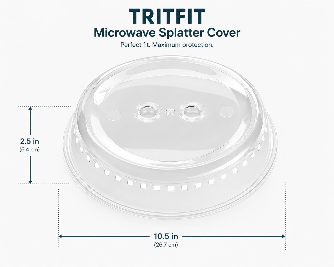 TRITFIT 2 pack Microwave splatter cover 10.5 inch, BPA free clear food cover with steam vents, dishwasher safe, easy grip handle, Anti-splatter microwave cover for food heating