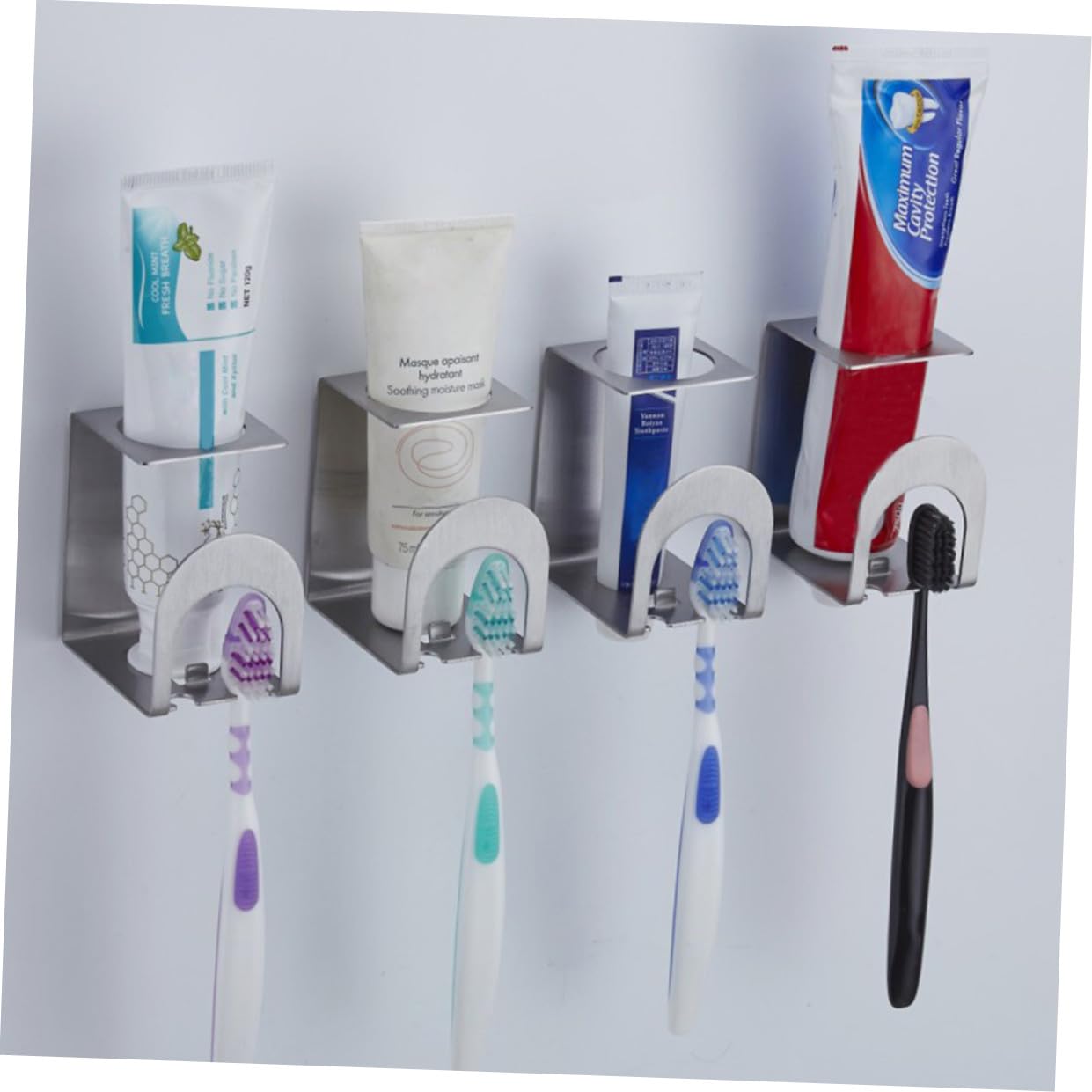 Amosfun 3pezzi Inossidabile Per Spazzolini e Dentifricio Portaspazzolino Multi- e Antiruggine Design Per Installazione Facile Foratura