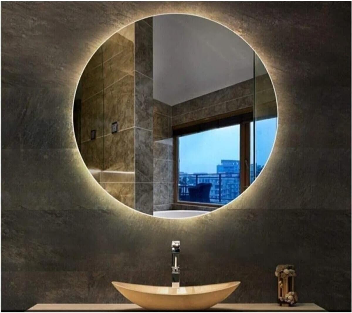 LED Bathroom Mirror 23.6 in Diameter Circle Lighted Vanity Mirror Wall Mounted Makeup Mirror for Bathroom