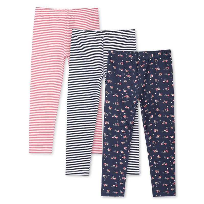 Image of Real Basics Girls Cotton Printed Non-Transparent Regular Fit Ankle Length Leggings (3 Leggings Set)